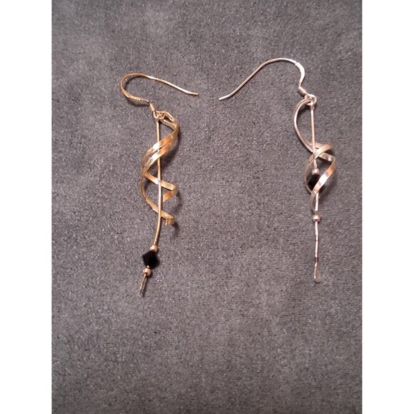 Sterling Spiral Tornado Dangle Earrings Gold & Silver Finish - Picture 1 of 3